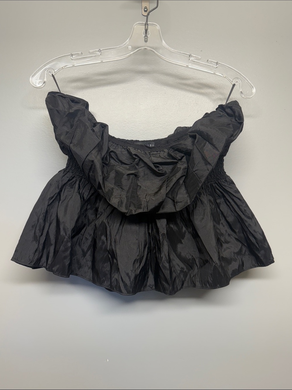 Miou Muse Black Ruffled Off Shoulder Crop Top